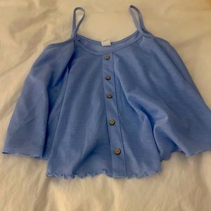 blue flowy shirt with tan buttons size youth medium